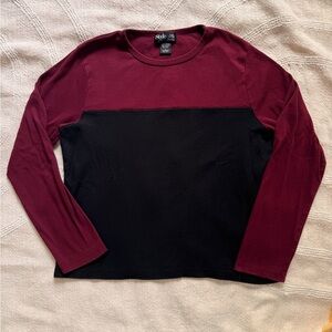 Style & Co. Women's Burgundy Stripe and Black Long Sleeve Y2K 100% Cotton Top